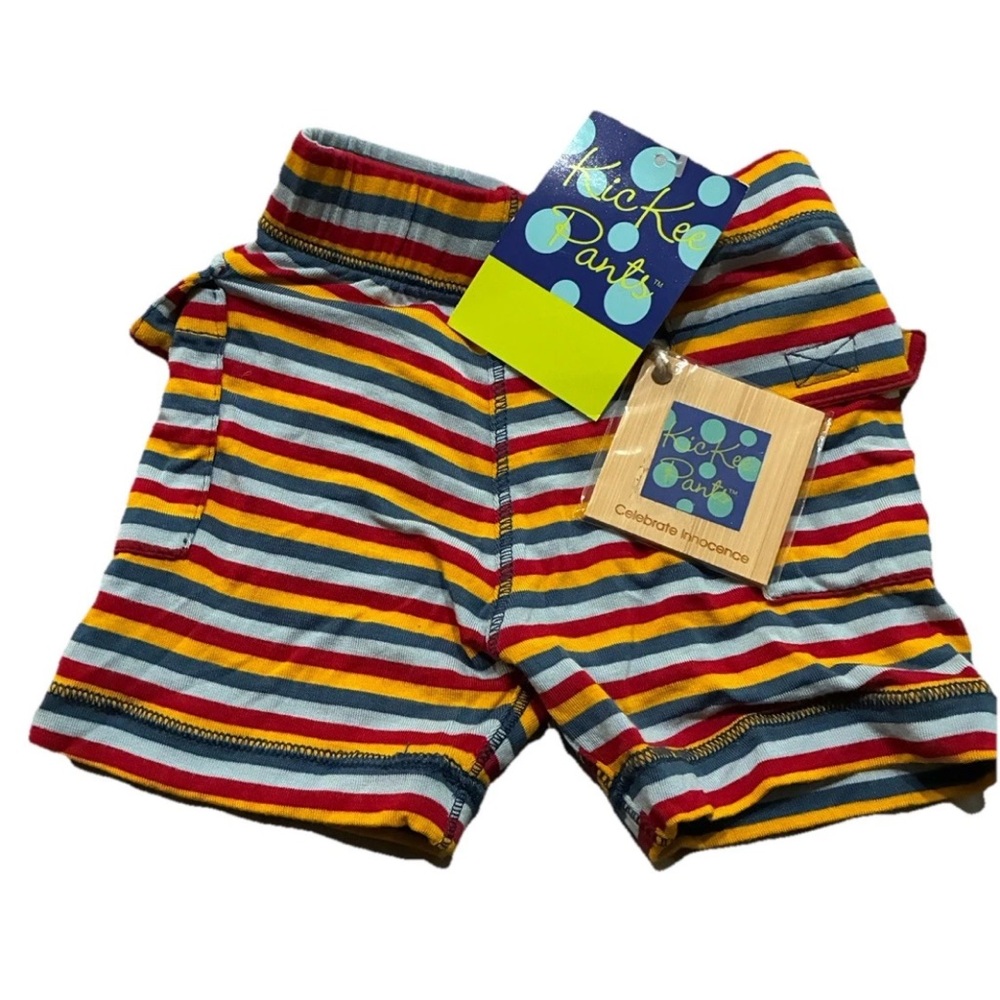 Kickee Baby Unisex Multi Colored Striped Cargo Shorts, Size 0-3 Months